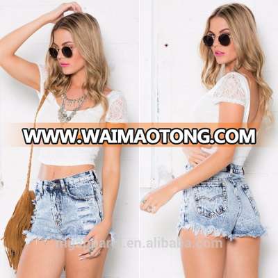 Cheap wholesale cargo women shorts washed fashion shorts high waist denim shorts