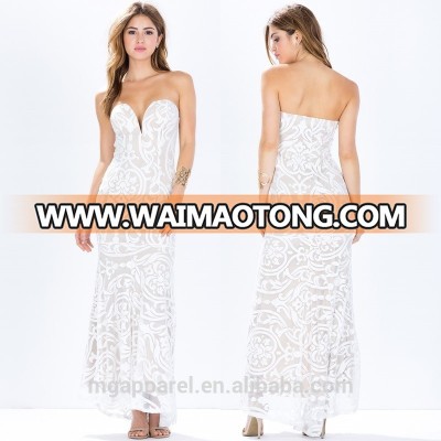 2015 sexy women floor-length dress white print evening gown dress