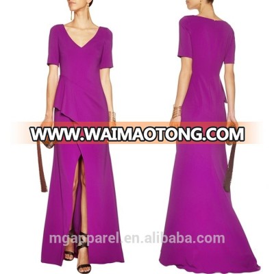 latest fashion purple evening dress front slit purple crepe evening gown, evening dress Waimaotong china