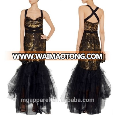 ladies long evening party dress black lace mermaid evening gowns